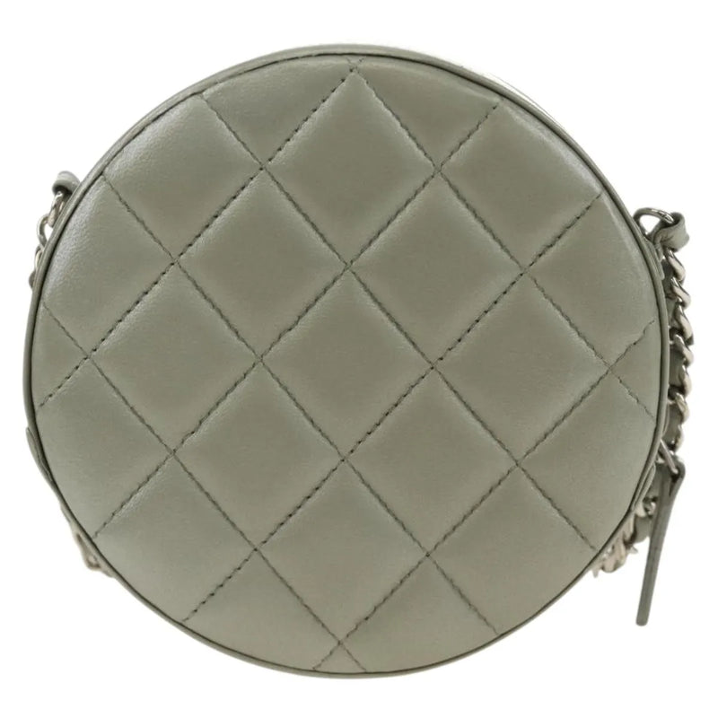 Chanel Round Clutch With Chain Sequins Gray Leather Bag