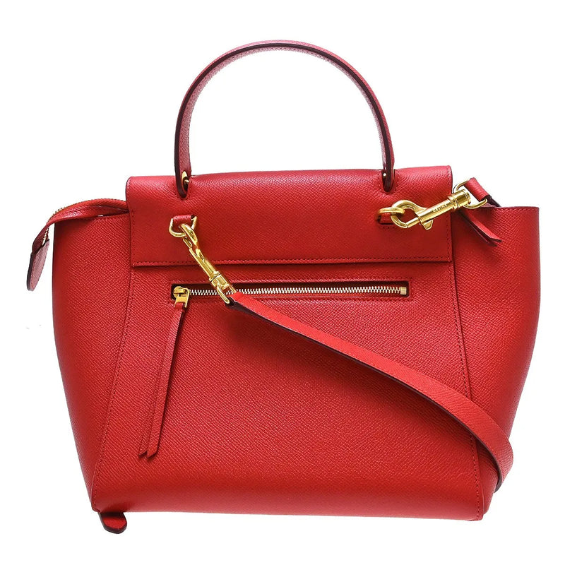 Celine Belt Calfskin Red Leather Bag