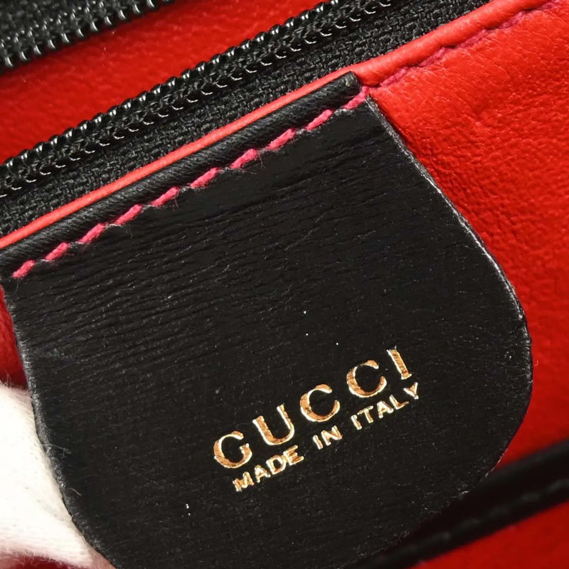 Gucci Vintage Convertible Bamboo Top Handle Leather Black Bag
