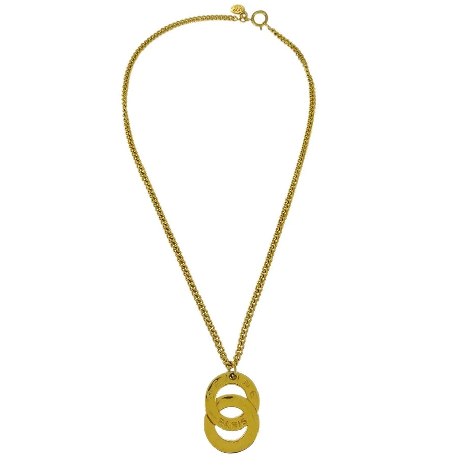 Celine Vintage Logo Circle Pendant Metal Gold Gold_plated Jewelry