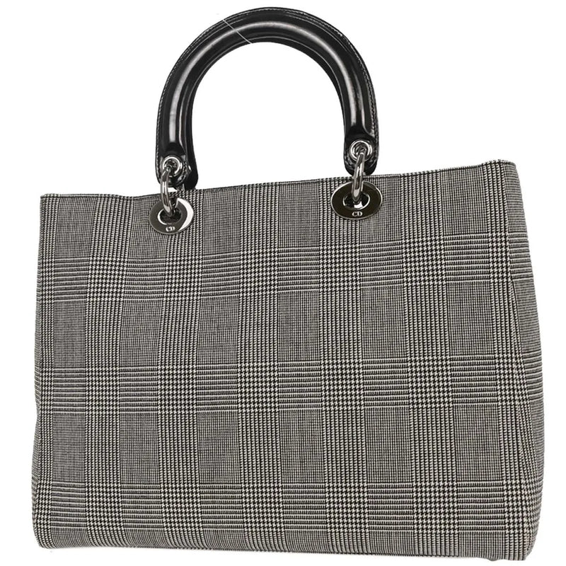 Christian Dior Vintage Lady Houndstooth Canvas Black Bag