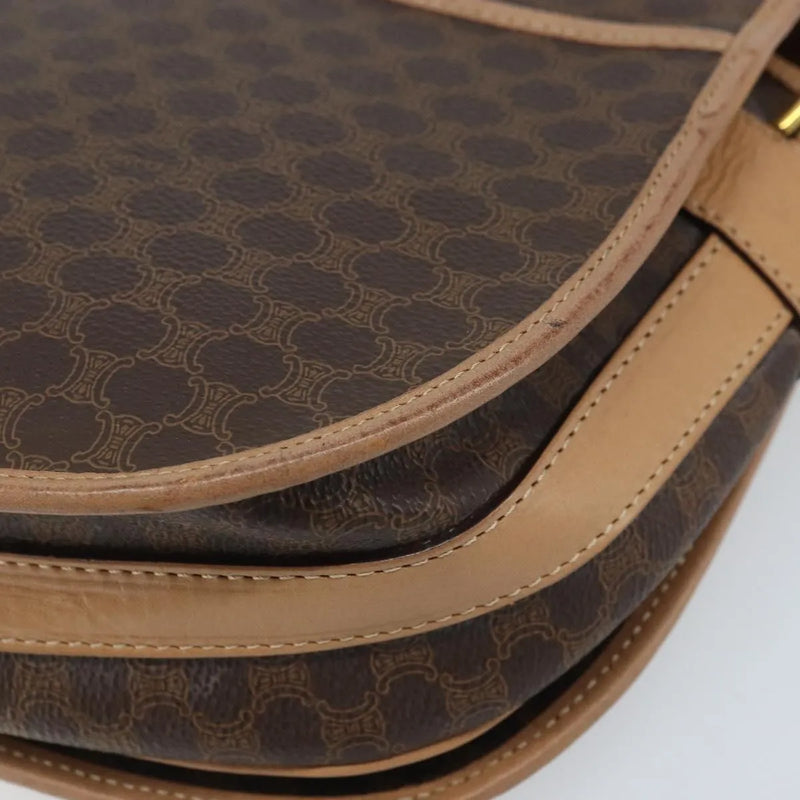 Celine Vintage Macadam Canvas And Leather Brown Bag