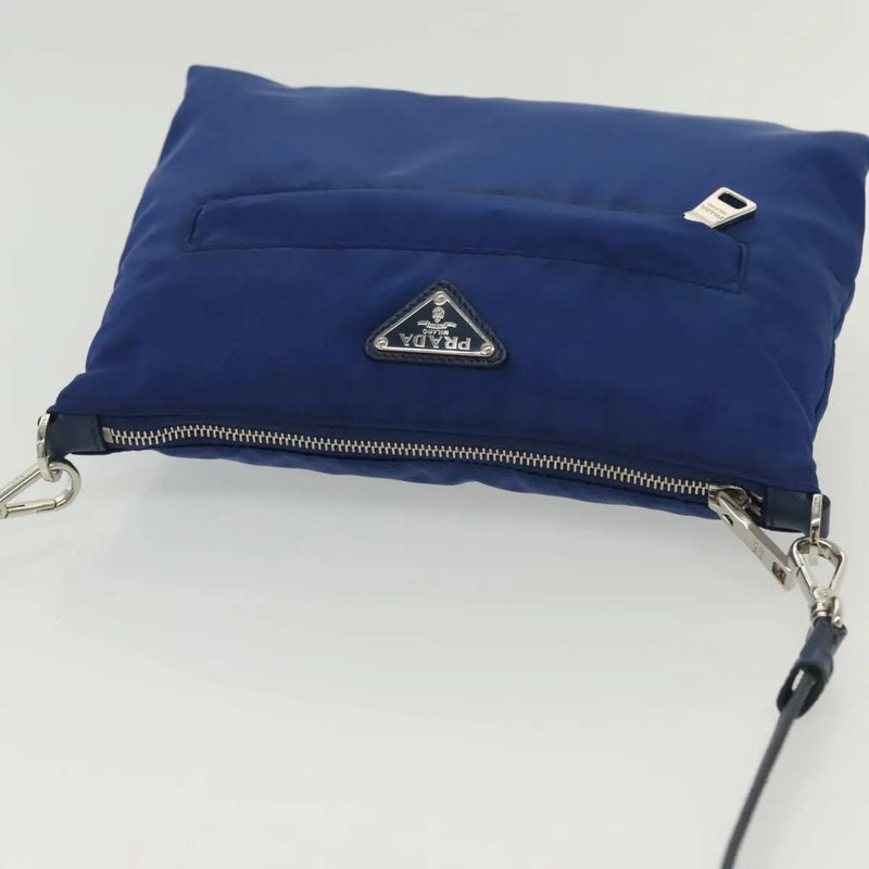 Prada Flat Messenger Tessuto With Leather Blue Nylon Bag