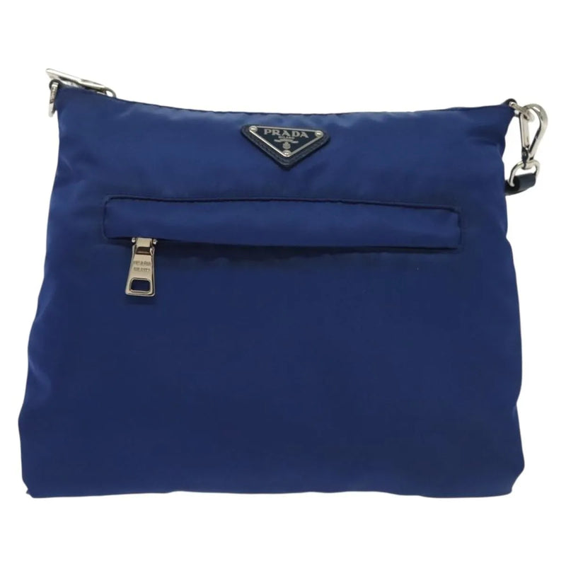 Prada Flat Messenger Tessuto With Leather Blue Nylon Bag