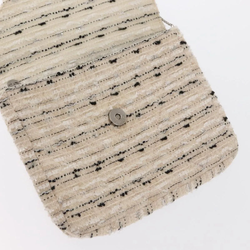 Chanel Vintage Envelope Chain Clutch Tweed White Bag