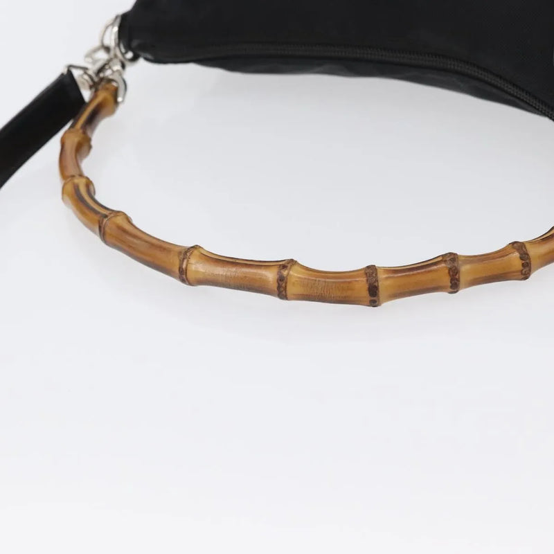 Gucci Vintage Bamboo Shoulder Nylon Black Bag