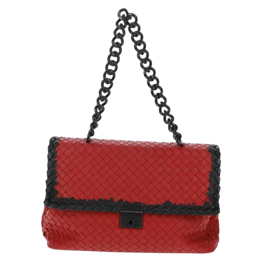 Bottega Veneta Glass Intrecciato Nappa With Snakeskin Red Leather Bag