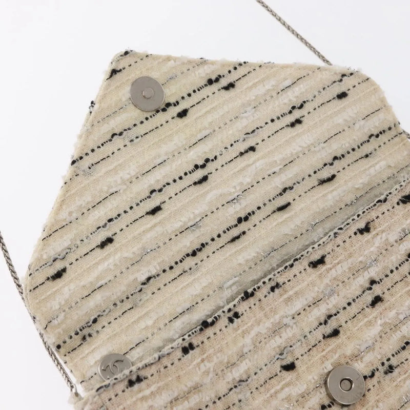 Chanel Vintage Envelope Chain Clutch Tweed White Bag