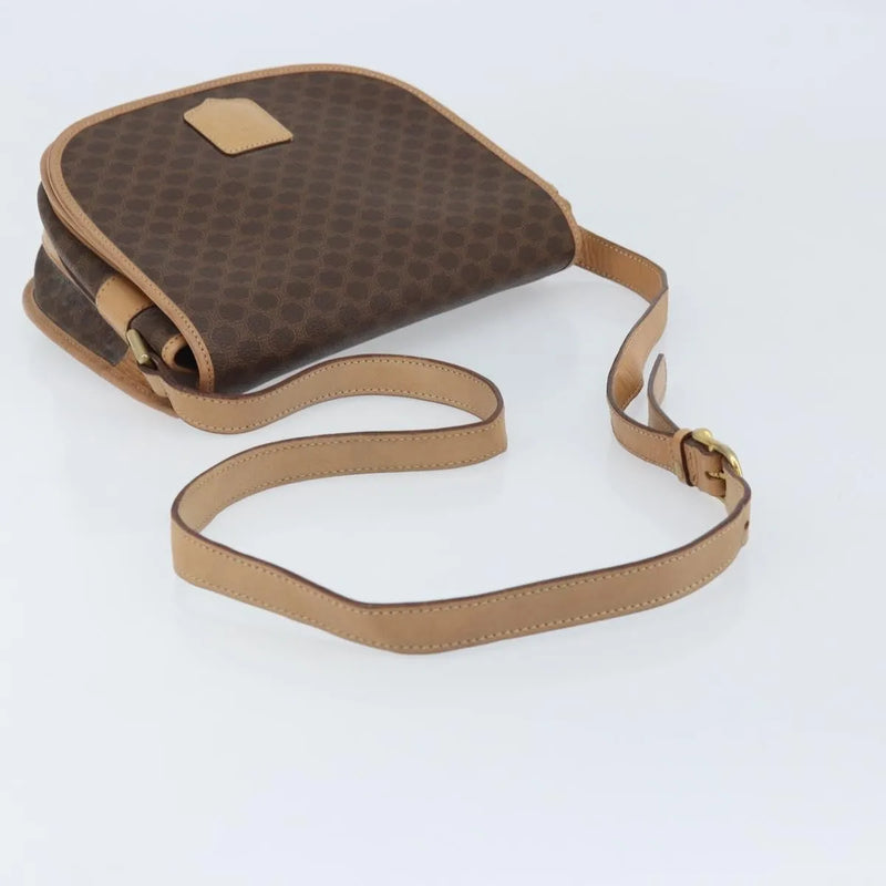 Celine Vintage Macadam Canvas And Leather Brown Bag