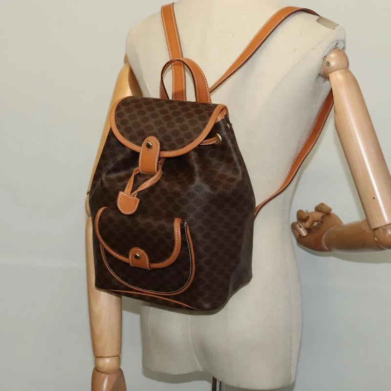 Celine Vintage Macadam Canvas And Leather Brown Pvc Bag