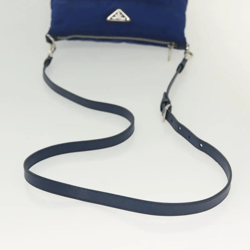 Prada Flat Messenger Tessuto With Leather Blue Nylon Bag