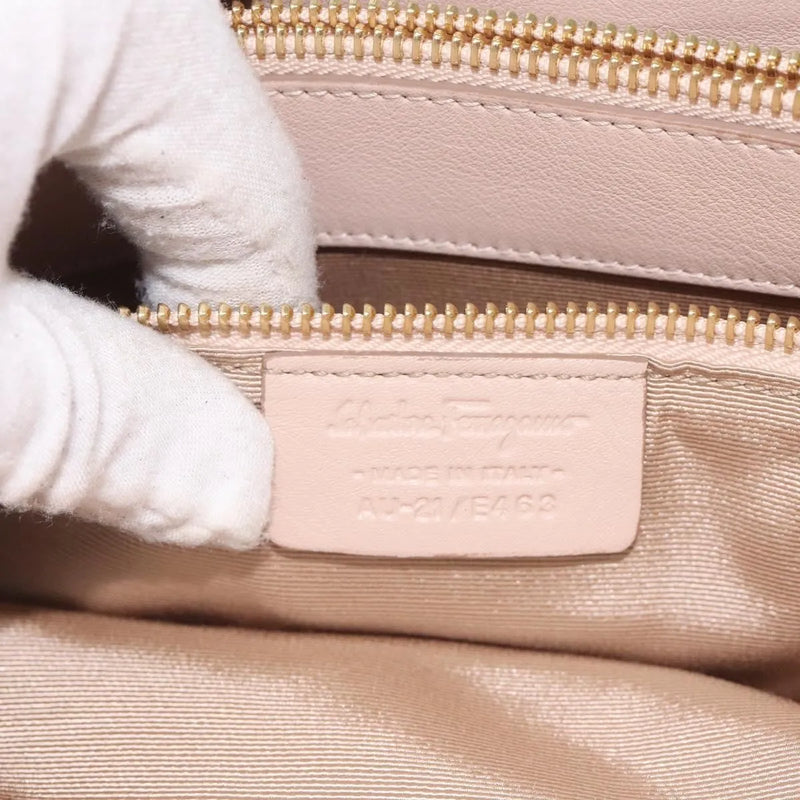 Salvatore Ferragamo Gancini Chain Leather Beige Bag
