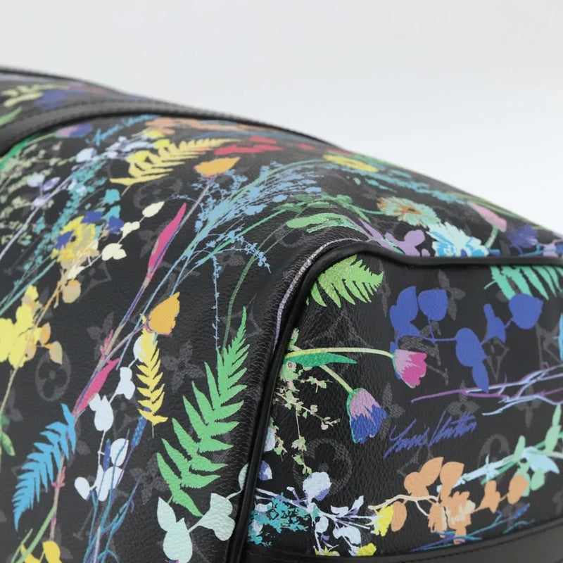 Louis Vuitton Keepall Bandouliere Limited Edition Foliage Monogram Eclipse Black Canvas Bag
