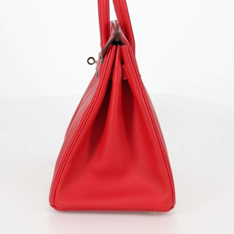 Hermes Birkin Red Epsom With Palladium Hardware Leather Bag