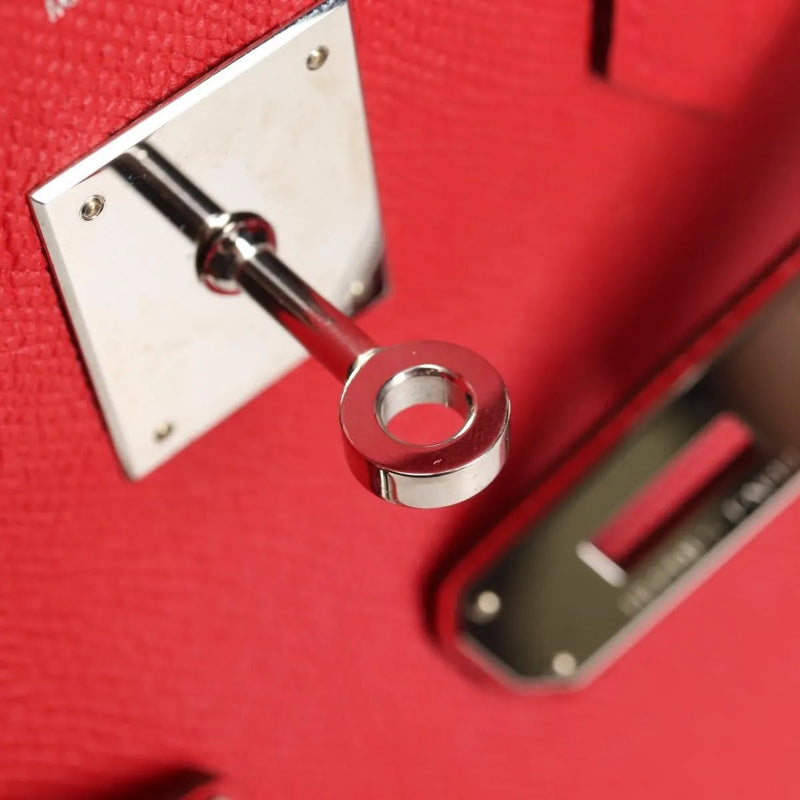 Hermes Birkin Red Epsom With Palladium Hardware Leather Bag