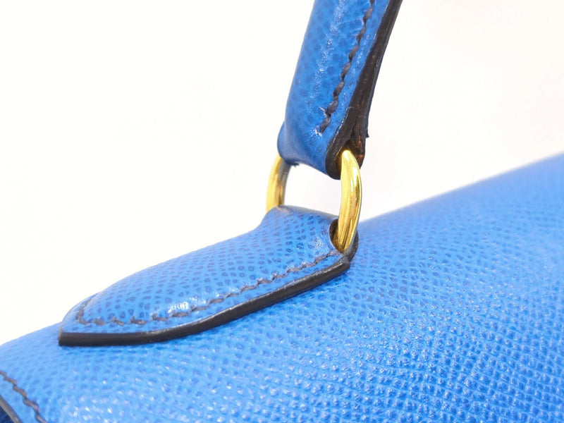 Hermes Kelly Blue Courchevel With Gold Hardware Leather Bag
