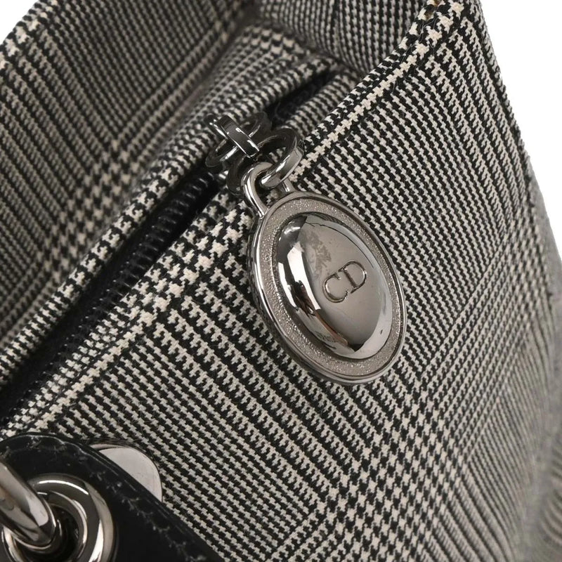 Christian Dior Vintage Lady Houndstooth Canvas Black Bag