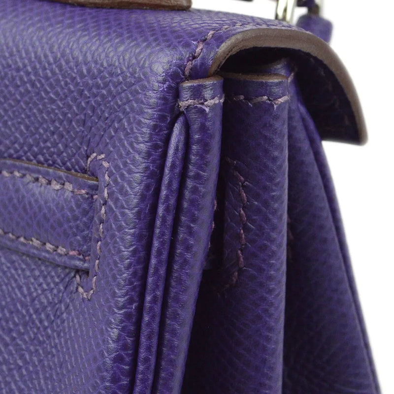Hermes Kelly Purple Epsom With Palladium Hardware Leather Bag