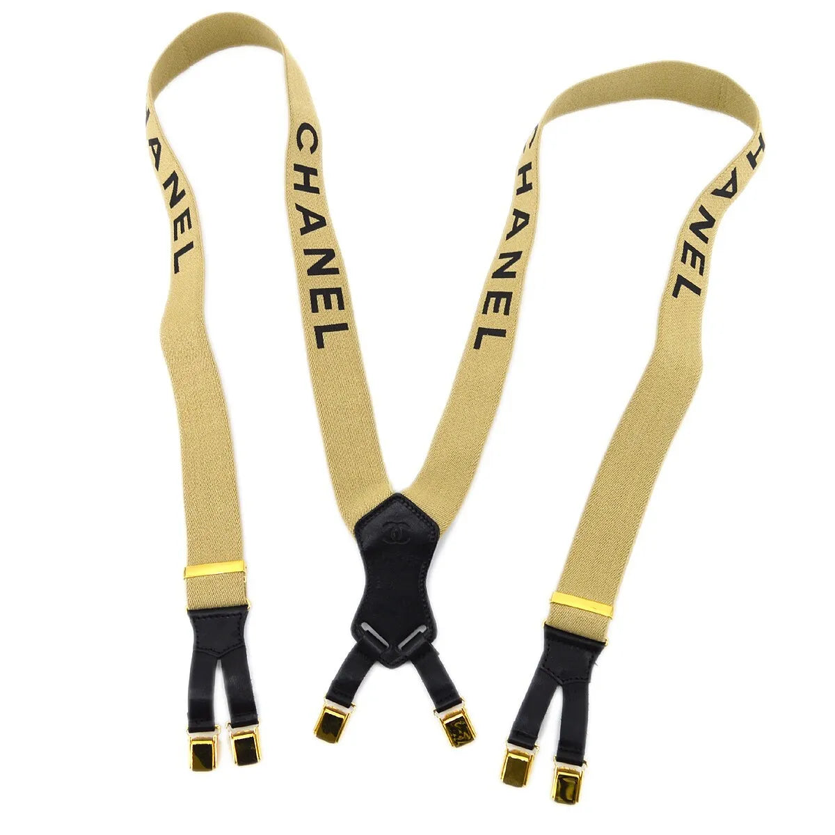 Chanel Logo Suspenders Canvas Beige Accessory