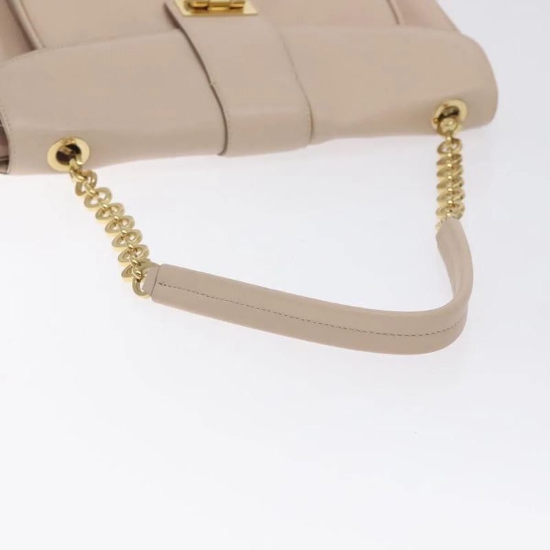 Salvatore Ferragamo Gancini Chain Leather Beige Bag