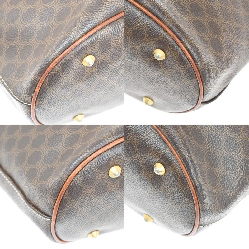 Celine Vintage Macadam Canvas And Leather Brown Bag