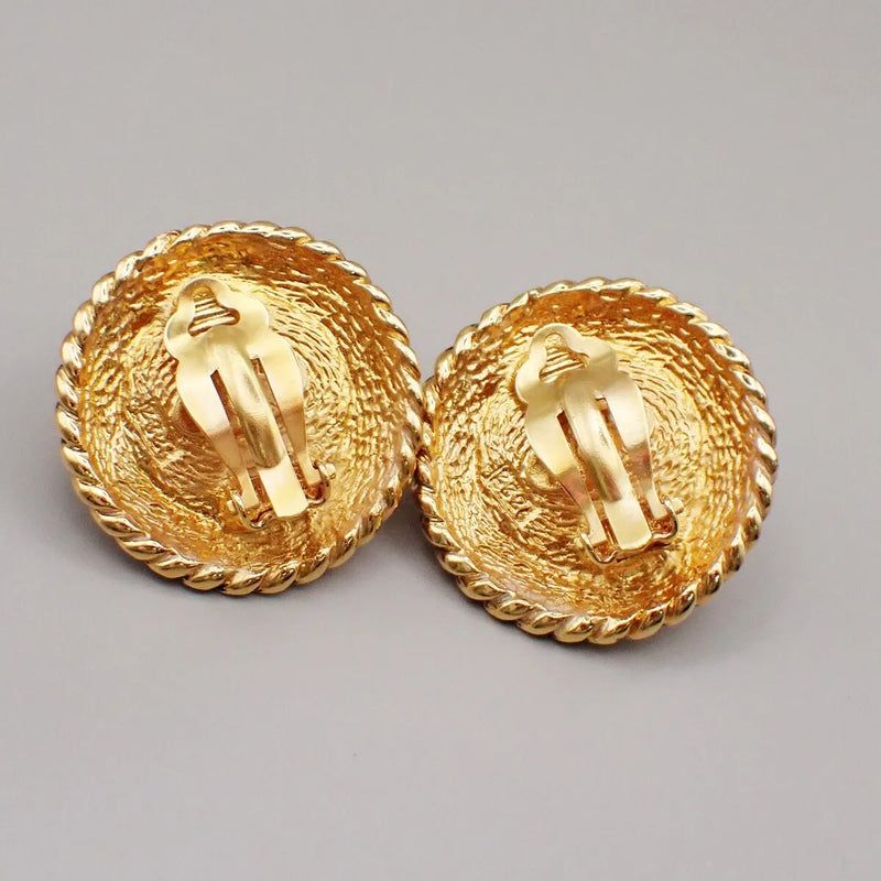 Chanel Vintage Round Chain Clip-On Metal With Faux Pearl Gold Gold_plated Jewelry