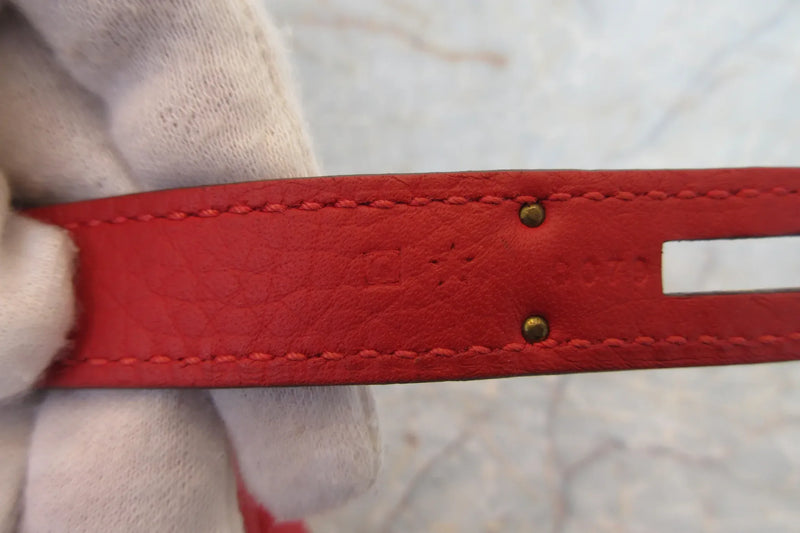 Hermes Kelly Red Clemence With Gold Hardware Leather Bag