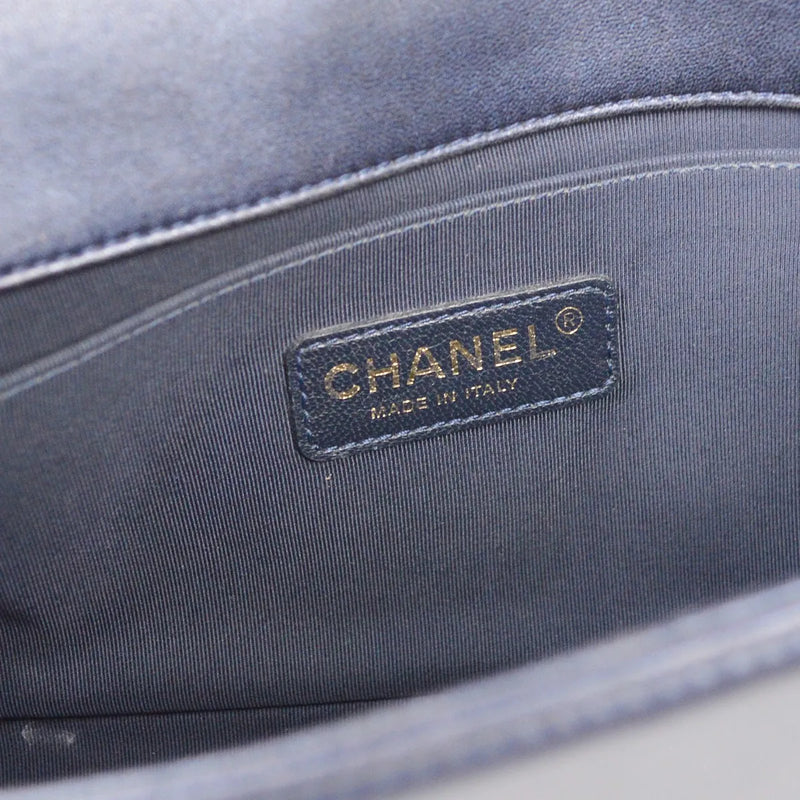 Chanel Boy Flap Cube Embossed Lambskin Navy Leather Bag