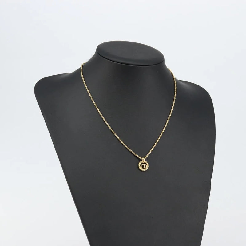 Christian Dior Cd Round Pendant Metal Gold Jewelry