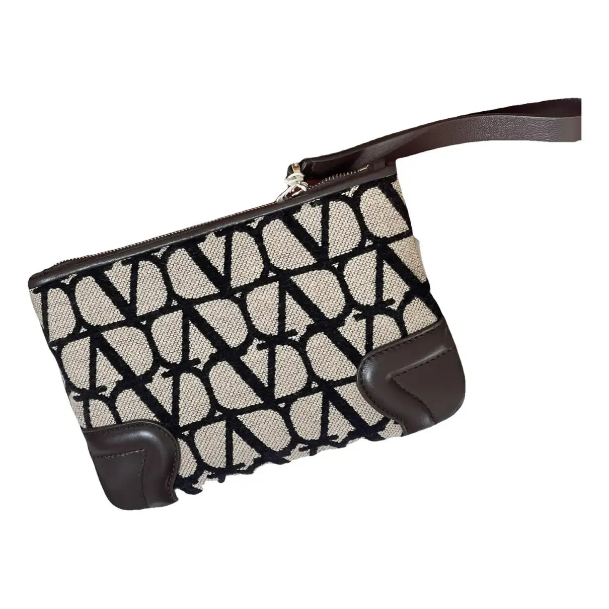 Valentino Garavani Pouche Vlogo Canvas Brown Bag