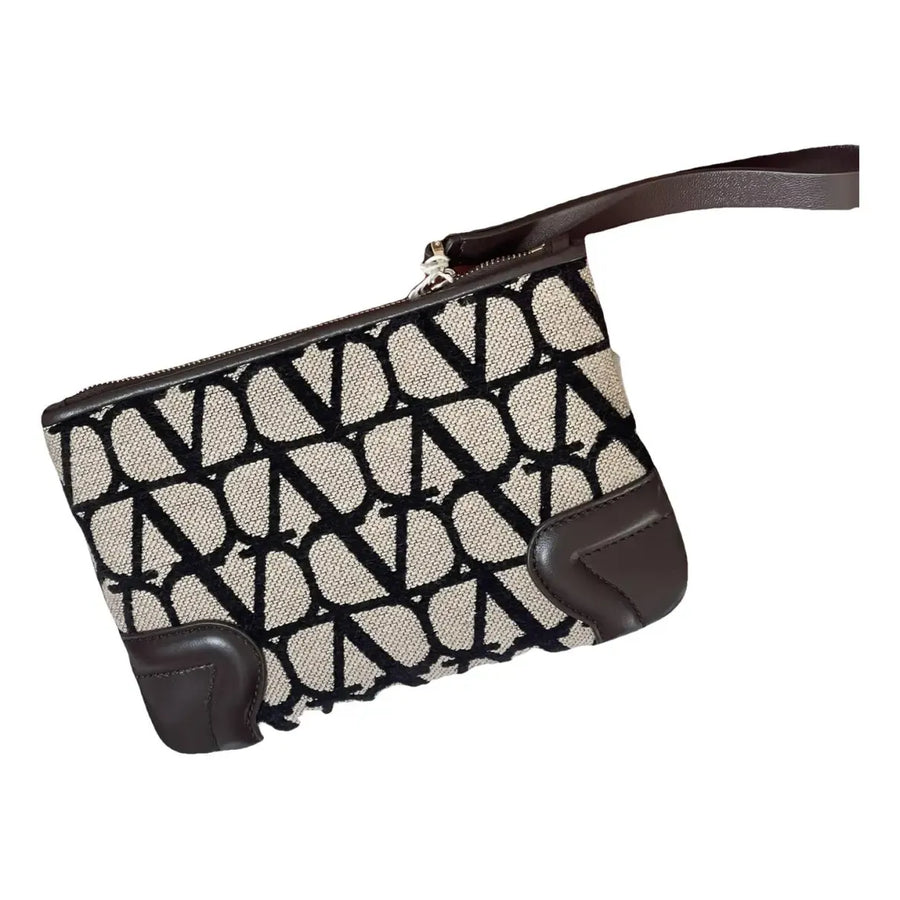 Valentino Garavani Pouche Vlogo Canvas Brown Bag