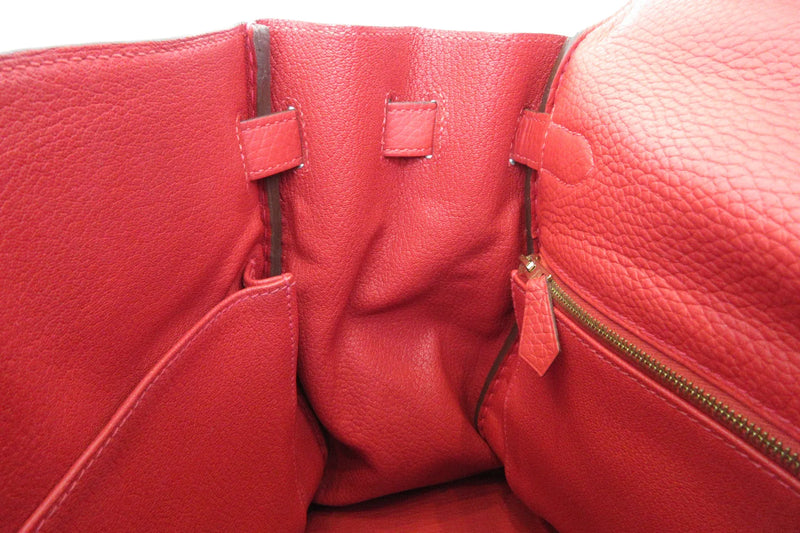 Hermes Kelly Red Clemence With Gold Hardware Leather Bag