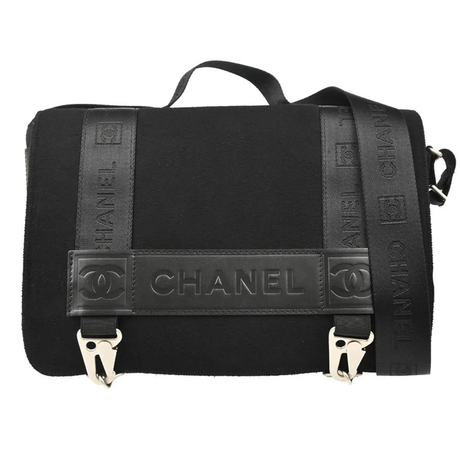 Chanel Sport Line Flap Messenger Wool And Nylon Black Bag