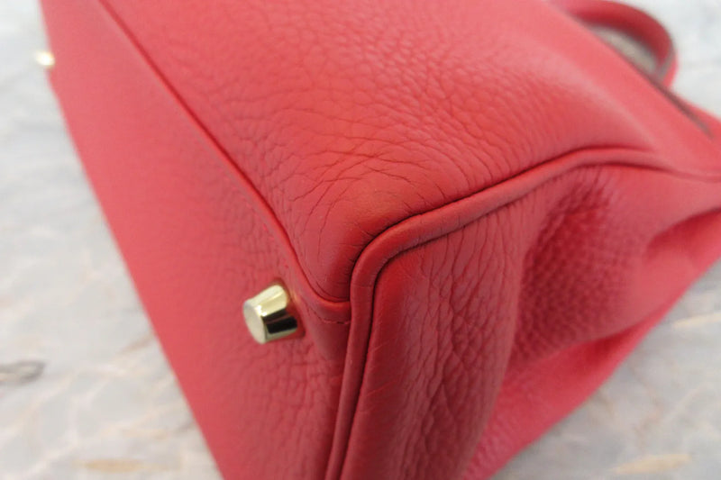 Hermes Kelly Red Clemence With Gold Hardware Leather Bag