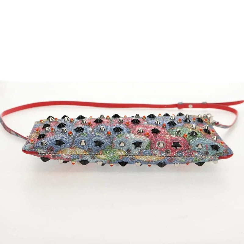 Christian Louboutin Loubiclutch Spiked Printed Leather Red Canvas Bag