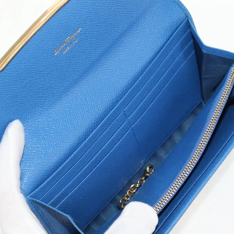 Salvatore Ferragamo Gancini Flap Continental Leather Blue Accessory