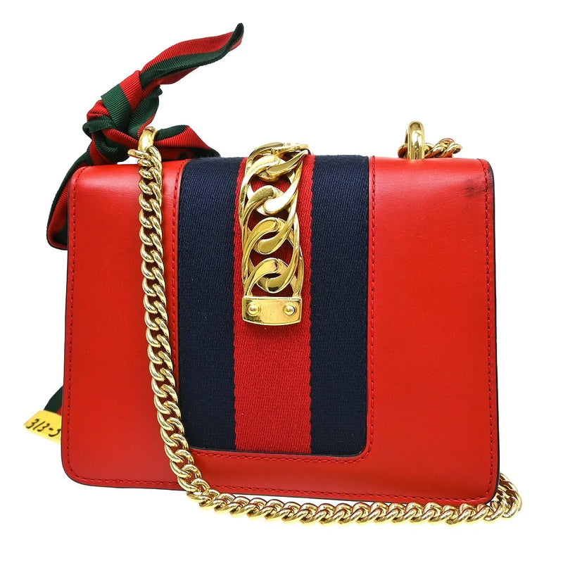 Gucci Sylvie Chain Leather Red Bag