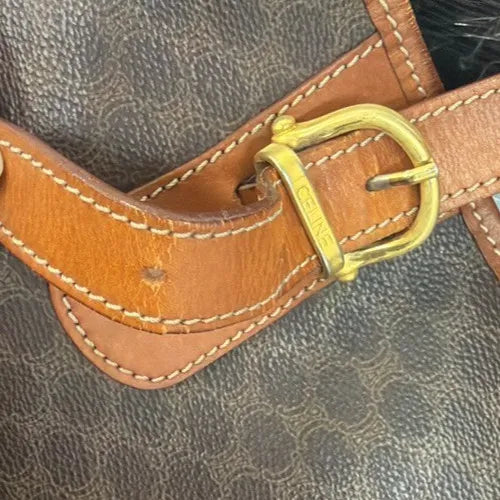 Celine Vintage Macadam Canvas And Leather Brown Bag