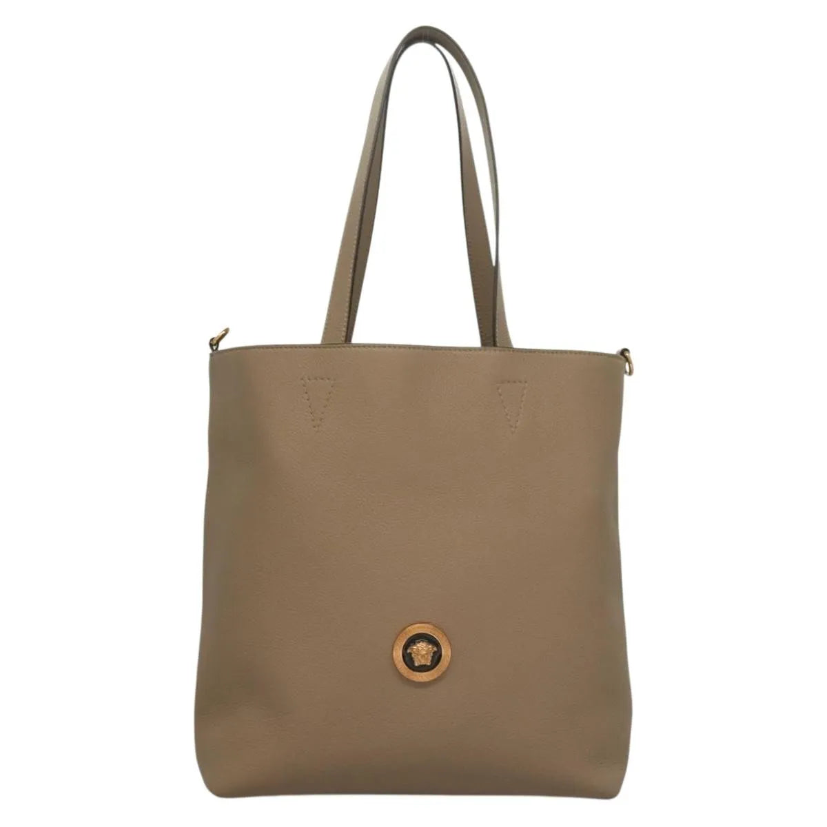 Versace La Medusa Tote Embossed Canvas Beige Leather Bag