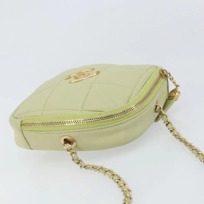 Chanel Diamond Chain Quilted Lambskin Green Leather Bag