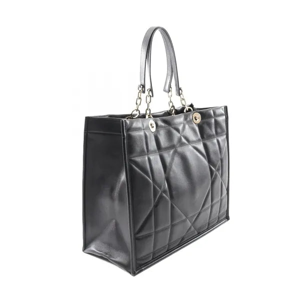 Christian Dior Essential Tote Archicannage Quilt Calfskin Black Leather Bag