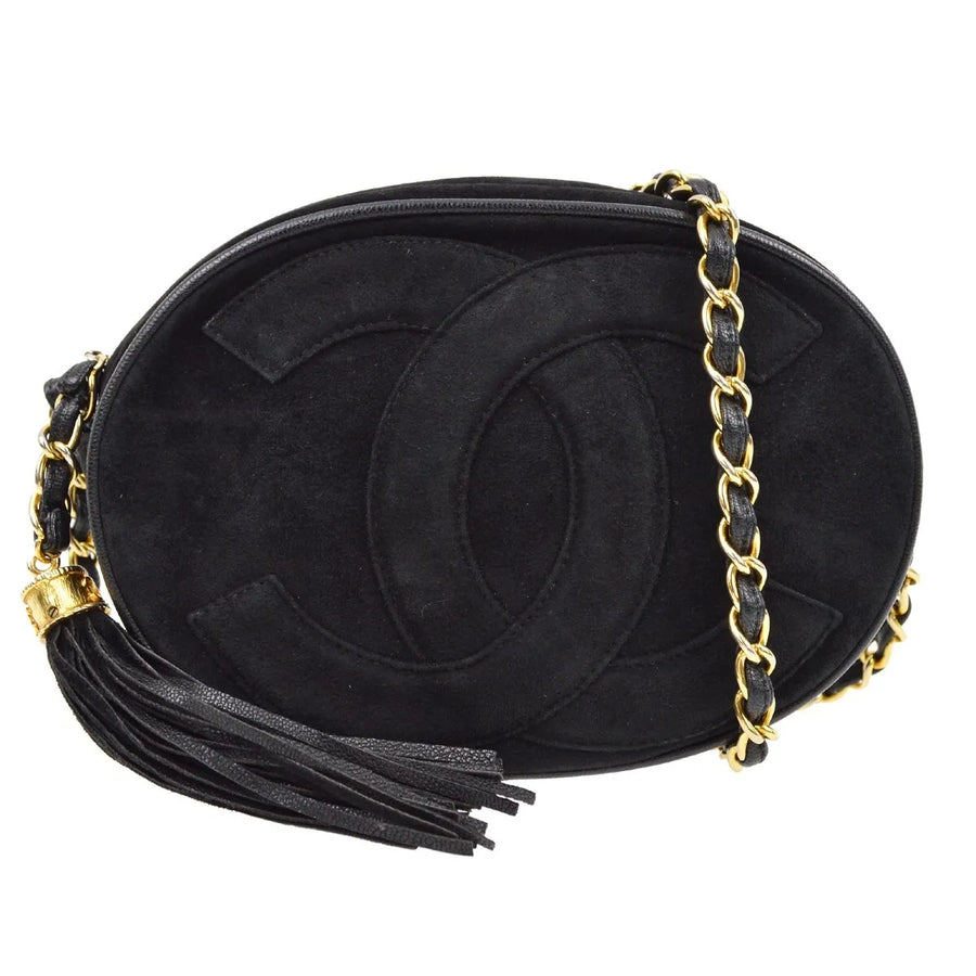 Chanel Cc Mark Round Chain Black Suede Bag
