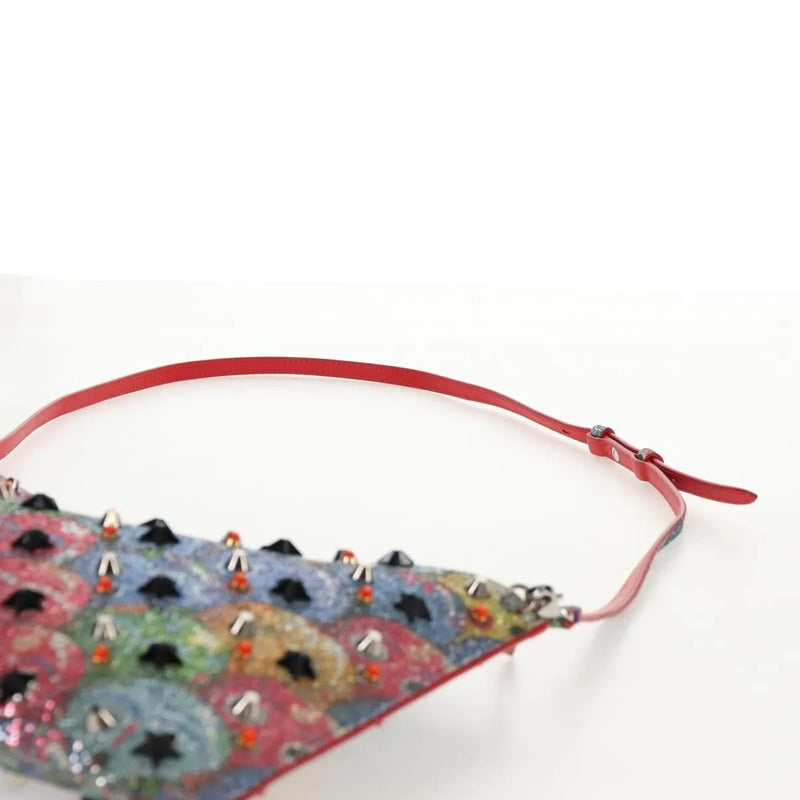 Christian Louboutin Loubiclutch Spiked Printed Leather Red Canvas Bag