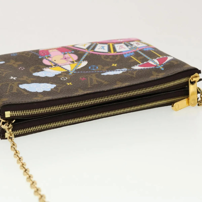 Louis Vuitton Double Zip Pochette Limited Edition Vivienne Xmas Monogram Canvas Brown Bag