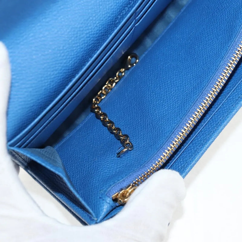 Salvatore Ferragamo Gancini Flap Continental Leather Blue Accessory