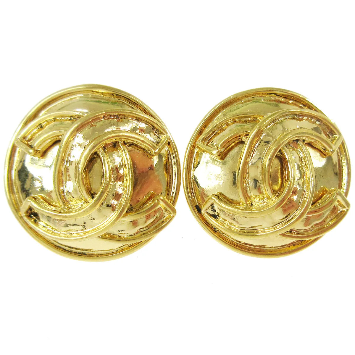 Chanel Vintage Round Cc Clip-On Metal Gold Gold_plated Jewelry