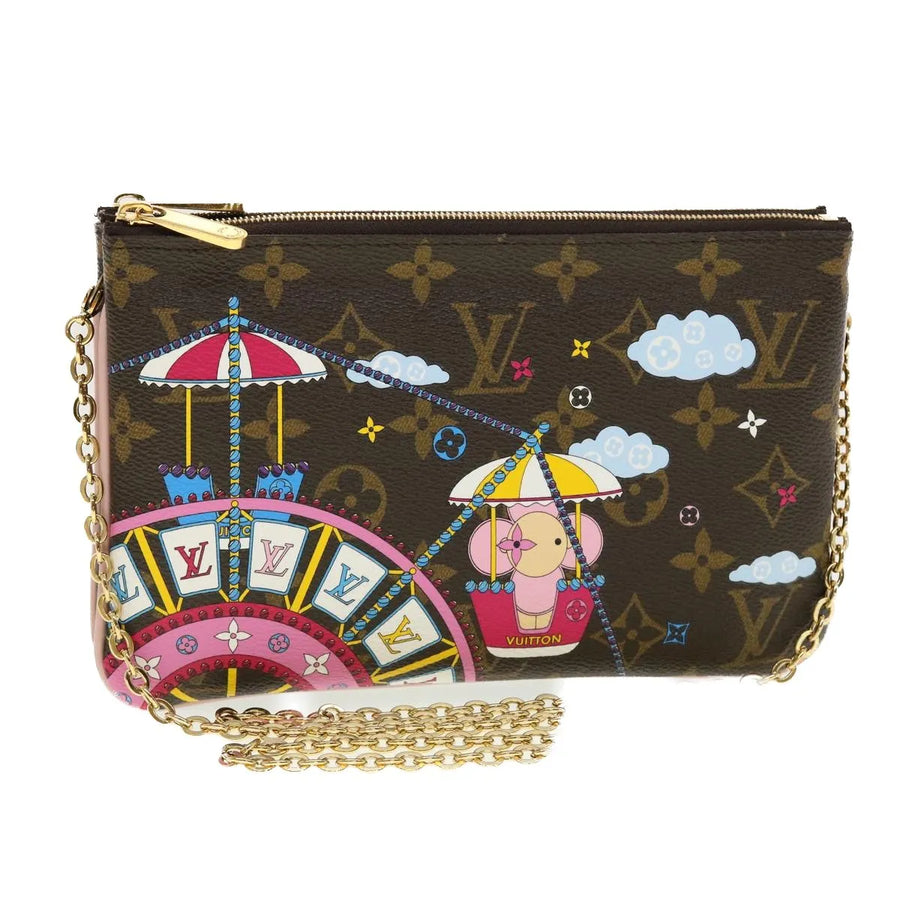 Louis Vuitton Double Zip Pochette Limited Edition Vivienne Xmas Monogram Canvas Brown Bag
