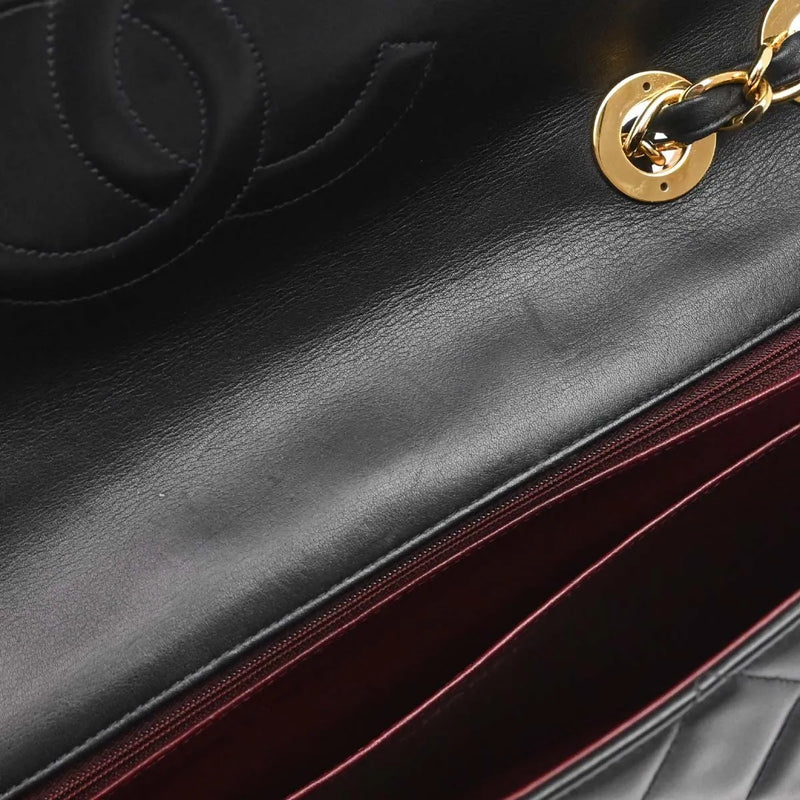 Chanel Vintage Cc Chain Flap Shoulder Quilted Lambskin Black Leather Bag