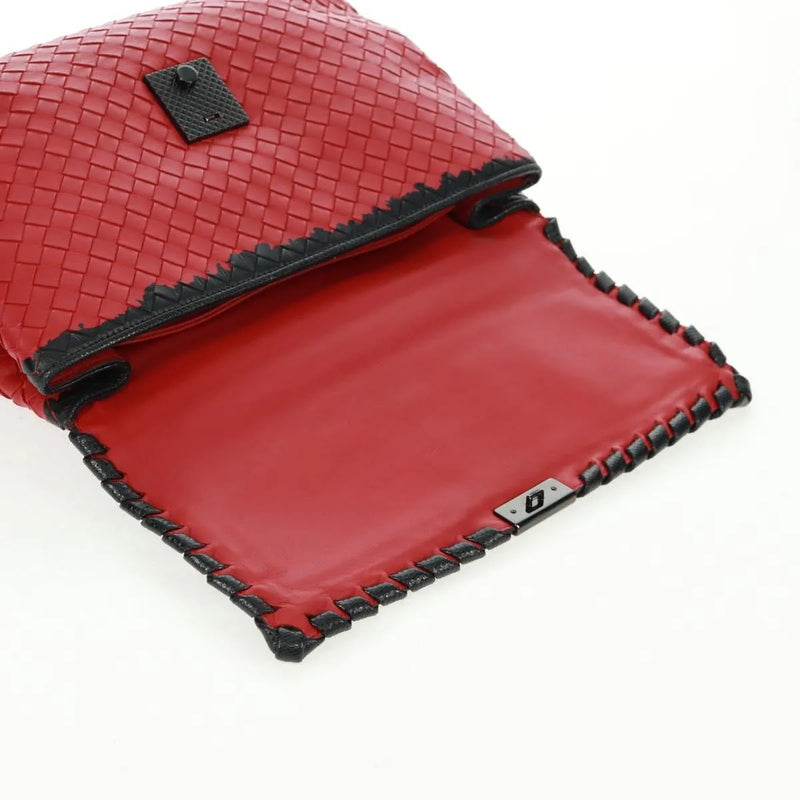 Bottega Veneta Glass Intrecciato Nappa With Snakeskin Red Leather Bag
