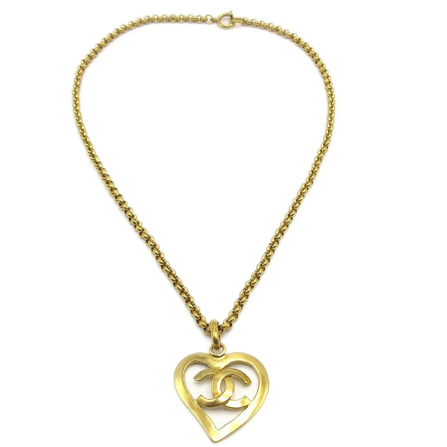 Chanel Cc Heart Pendant Metal Gold Gold_plated Jewelry